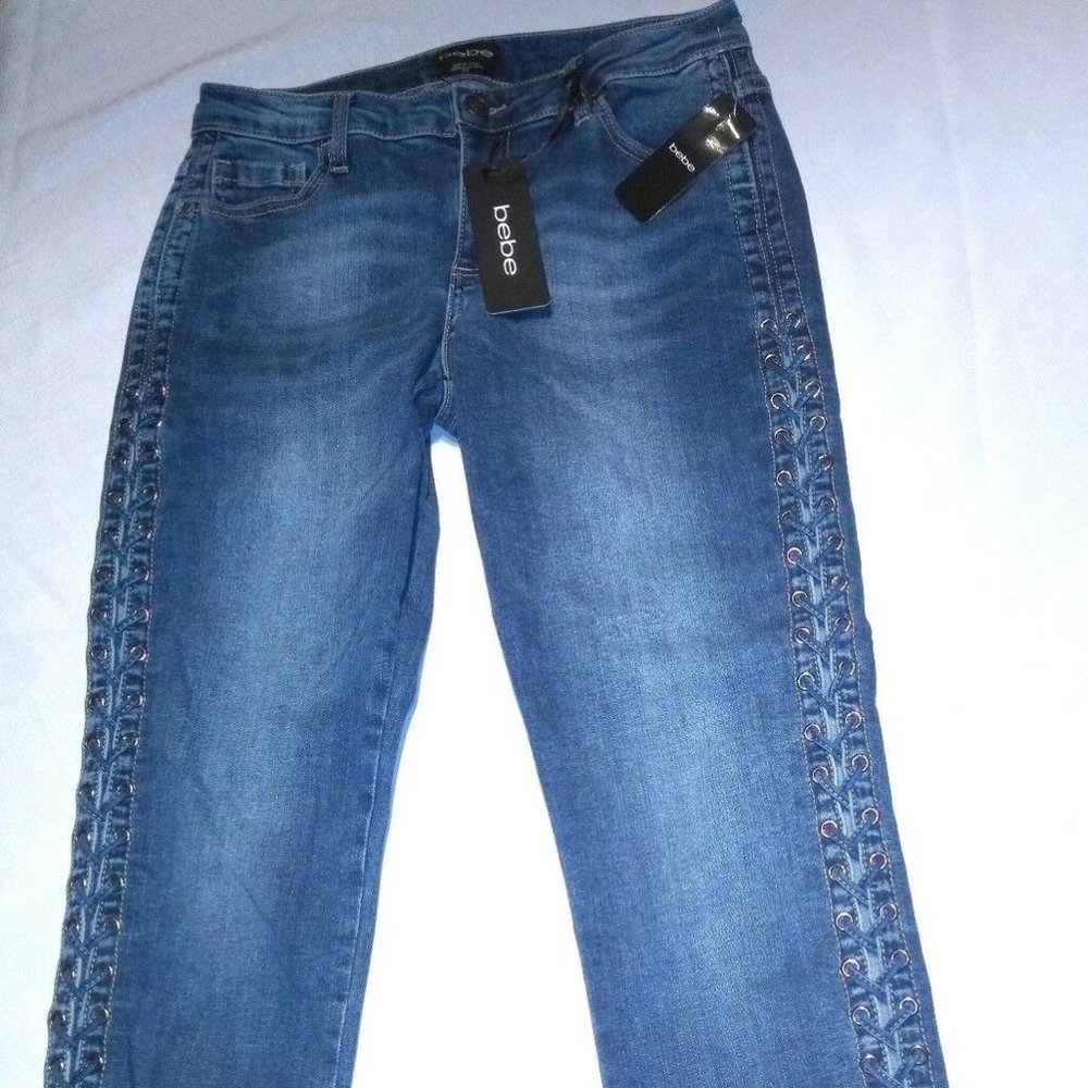BEBE New Jeans Eyelet Lace Up Cropped Denim Sexy Women's 29